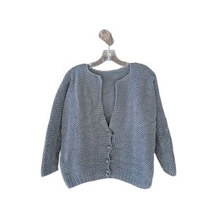 Hand Knitted Gray Chunky Knit Split Neck Cotton Cardigan Size Medium